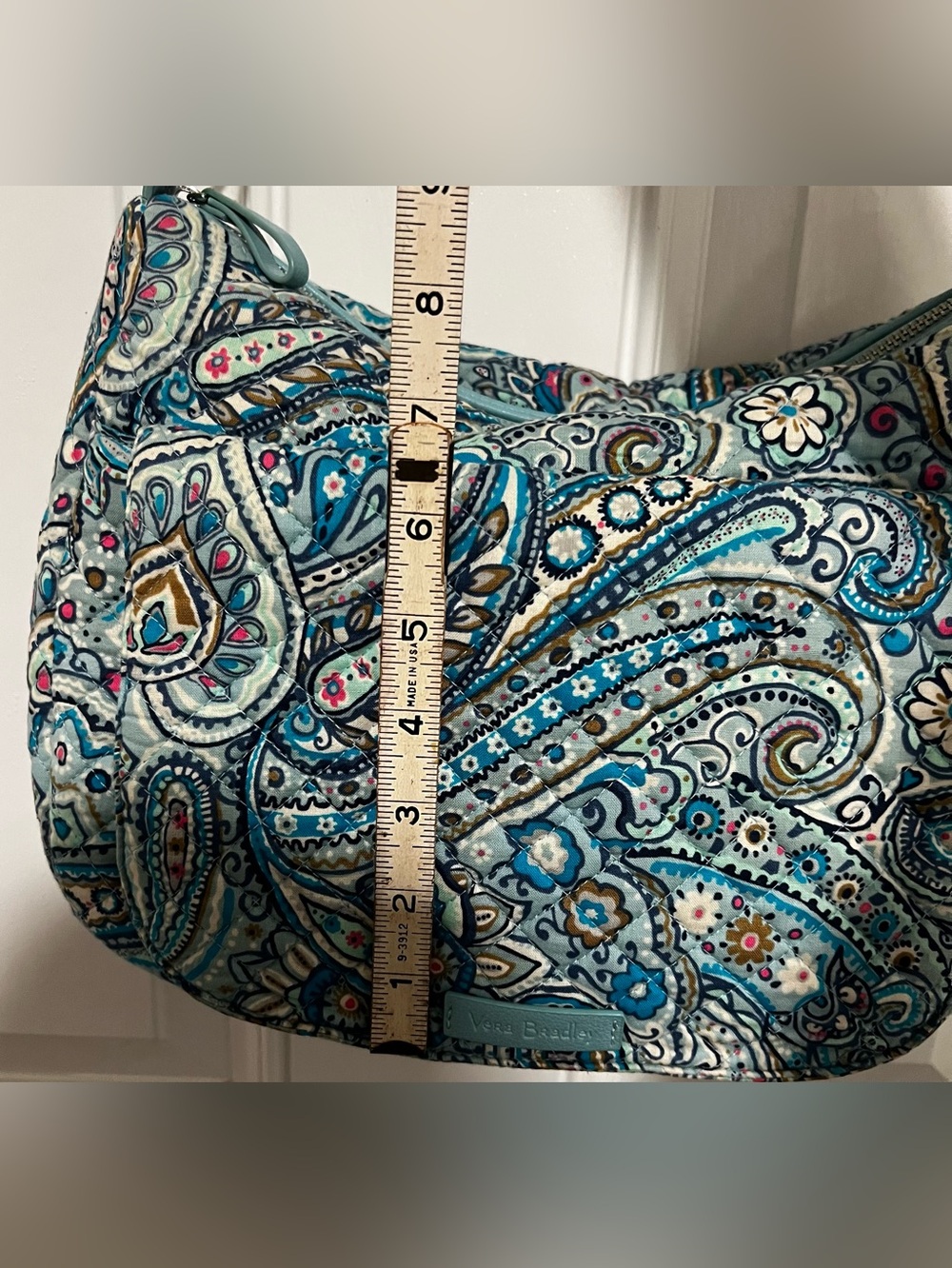 Vera Bradley Carson Shoulder Bag Quilted Daisy Dot Paisley (Retired) Blue Pink - Picture 14 of 16